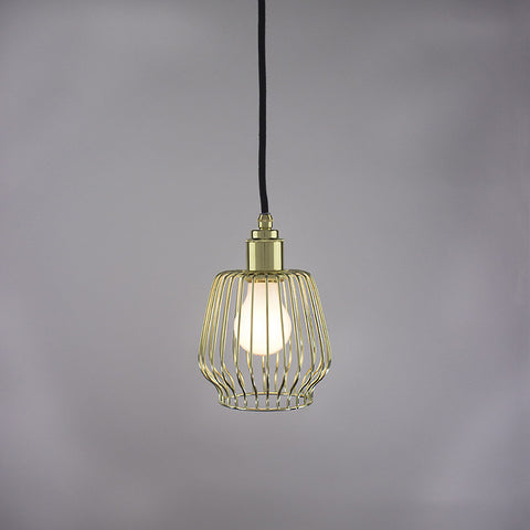 Bell cage pendant light in brass finish.