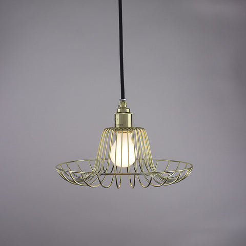 Flare cage pendant light in brass finish.